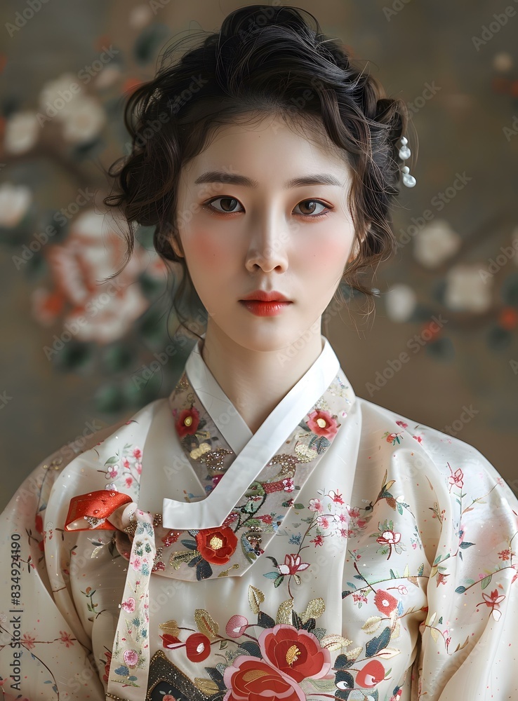 Portrait of a young Korean woman in traditional dress Portrait of a young Korean woman in traditional dress