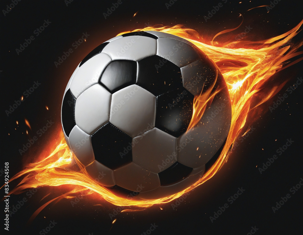 Fototapeta premium Fiery Soccer Ball Shooting Across a Stadium in a Spectacular Display