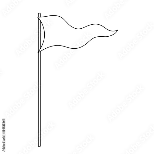 Outline billowing flag icon. Hand drawn line graphic illustration