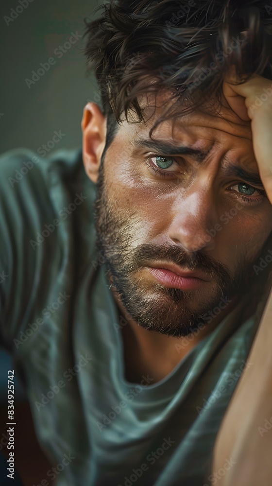 Fototapeta premium Portrait of a handsome young man with green eyes and dark hair