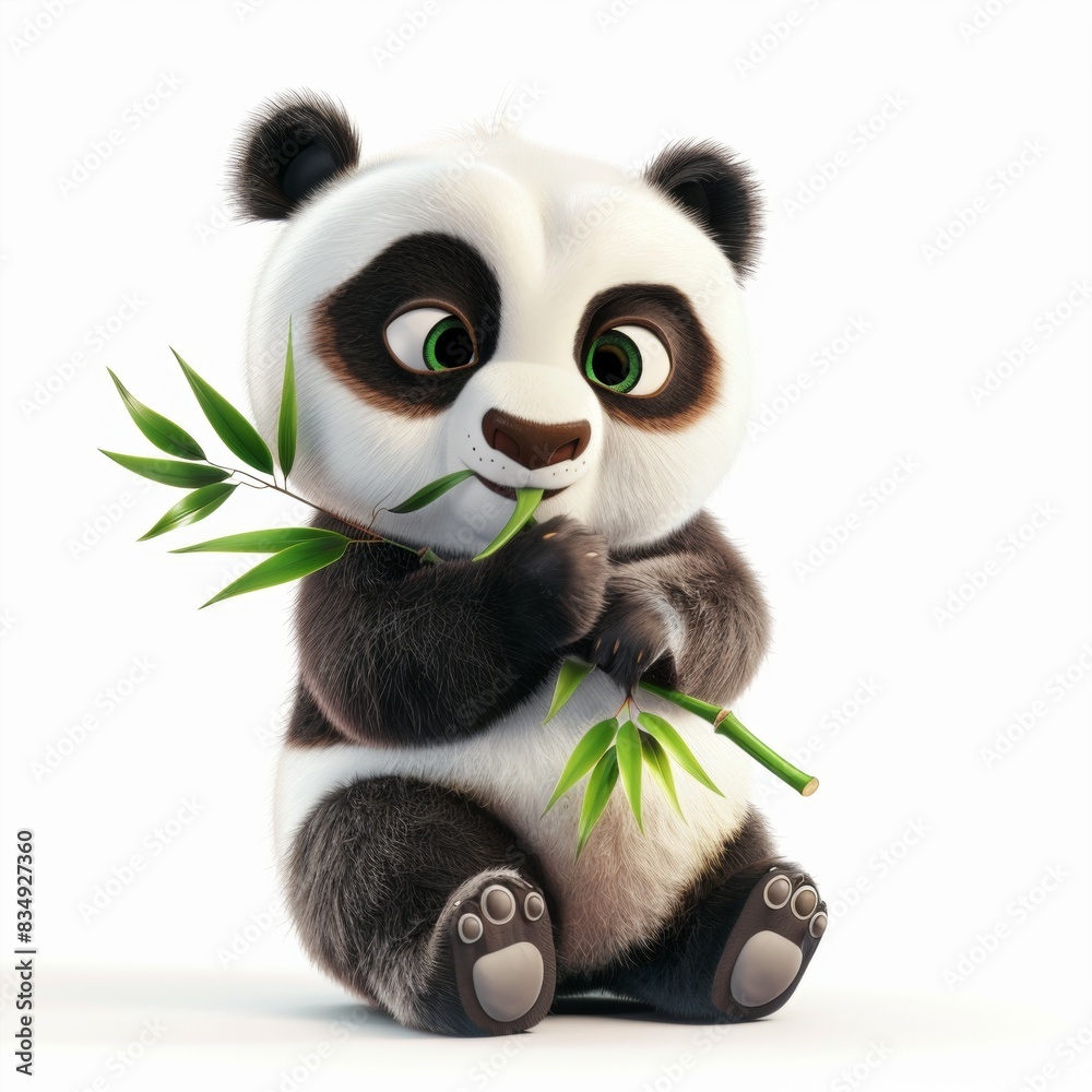 A cute panda with bamboo leaves over white background A cute panda with bamboo leaves over white background