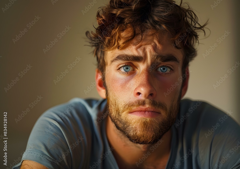 Portrait of a young man with blue eyes and curly hair Portrait of a young man with blue eyes and curly hair