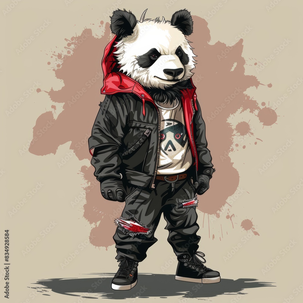 Cartoon character panda in jacket. Cartoon character panda in jacket.