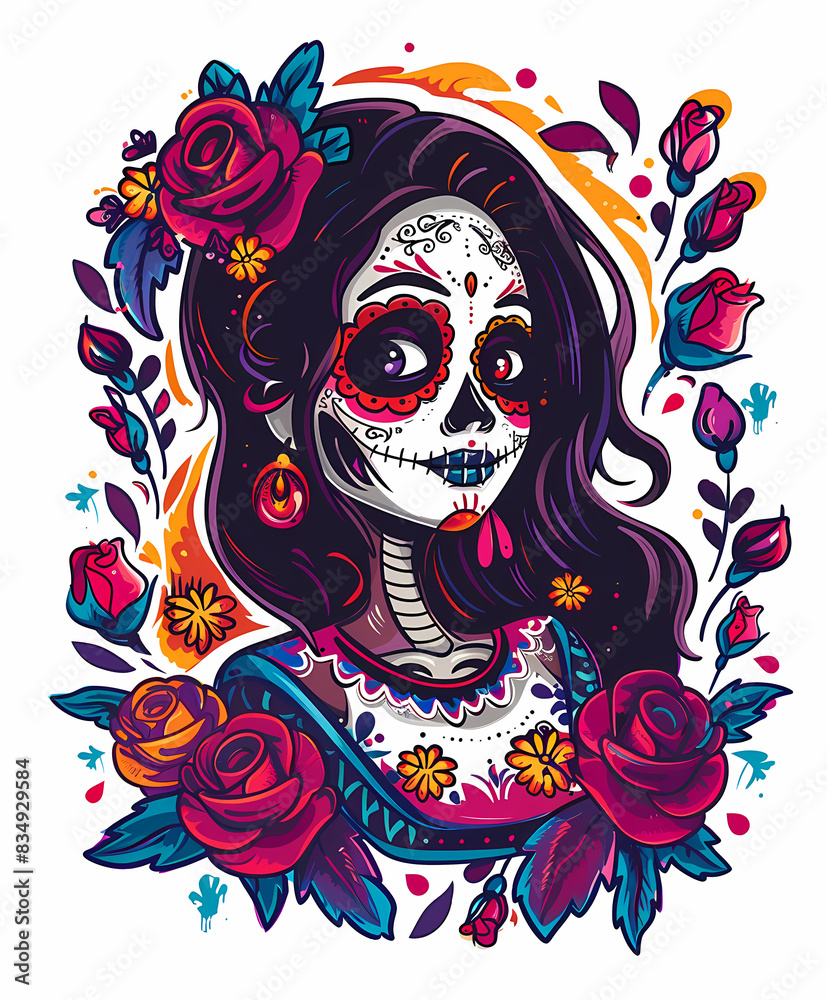 Beautiful Lady in Day of the Dead Style - Vibrant Cultural Art Beautiful Lady in Day of the Dead Style - Vibrant Cultural Art
