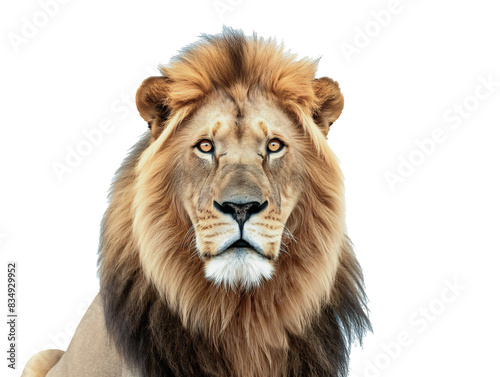 An adult male lion-with a graceful appearance. on a white background Images are generated by AI