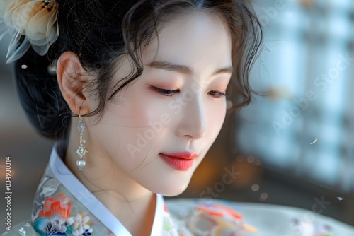 A beautiful Asian woman in traditional dress photo