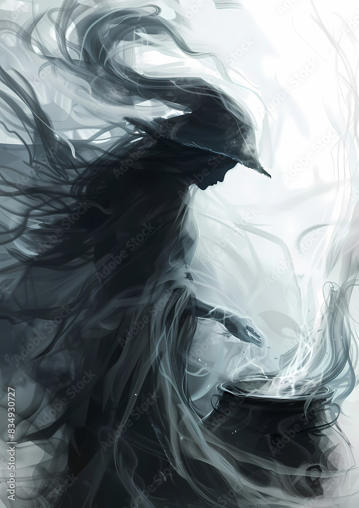 Fototapeta premium Vector Logo Ethereal Illustration Close-Up Witch - Mystical Symbol