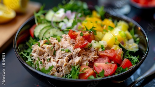 Healthy Tuna Salad Bowl Packed with Fiber and Vitamins, Generative AI.