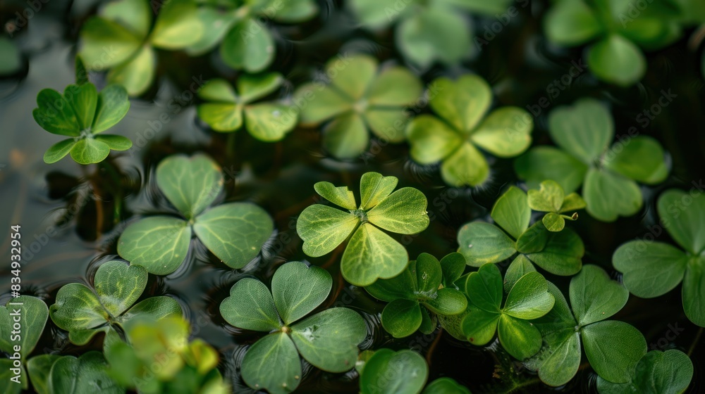 Grown with beautiful dark green leaves, Marsilea crenata spreads across ponds. Grown with beautiful dark green leaves, Marsilea crenata spreads across ponds.