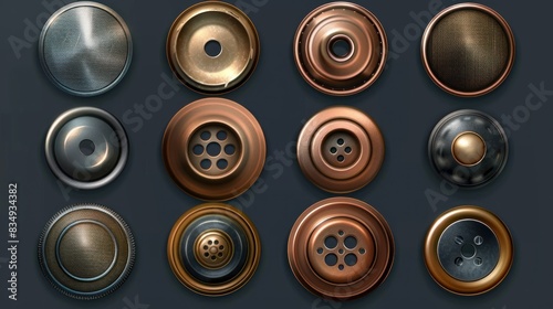 Realistic buttons for vintage metal clothing.