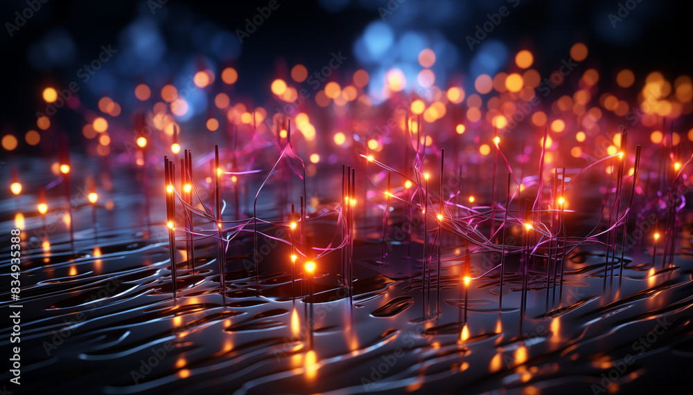 Fototapeta premium A High-Resolution Abstract Background Featuring a Dense Network of Glowing Data Circuits and Neural Pathways in Neon Colors 