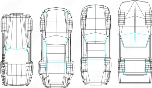 Vector illustration sketch detailed design drawing of personal transport vehicle racing sports car seen from above photo