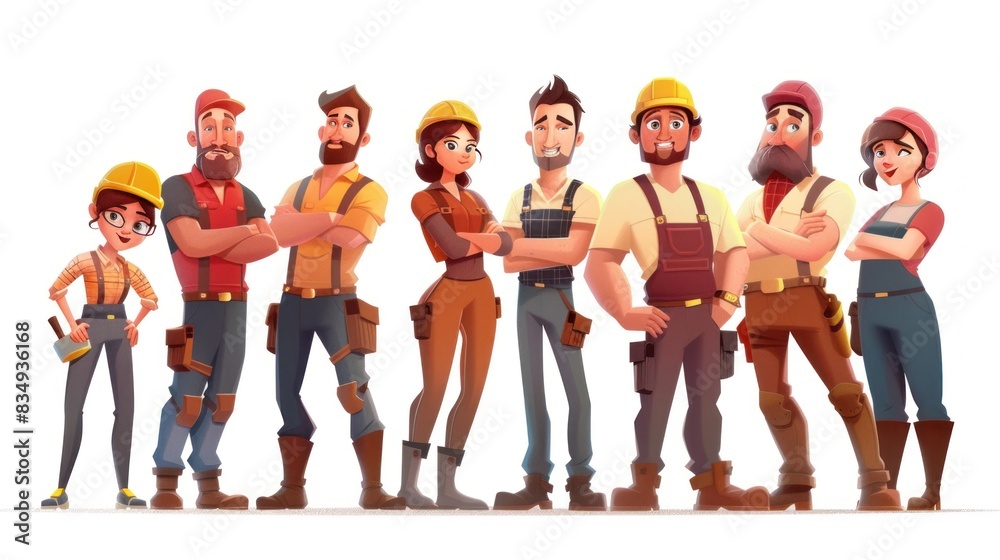 Group of professional craftsmen, carpenter, painter, man and woman, vector illustration, repairman Group of professional craftsmen, carpenter, painter, man and woman, vector illustration, repairman