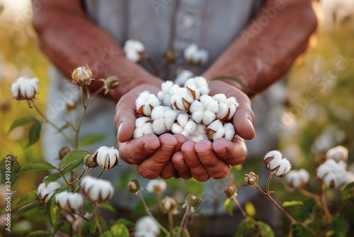 Farmer's hands holding sustainably grown cotton.