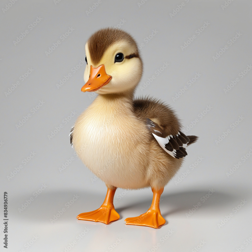 Farm mascot: realistic 3D duckling isolated in a cute cartoon style