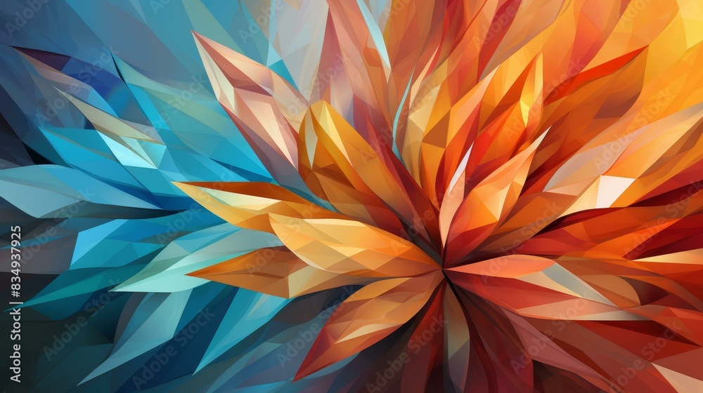 Bold geometric floral art with vibrant hues and contemporary flair in highres flat vector style. Bold geometric floral art with vibrant hues and contemporary flair in highres flat vector style.