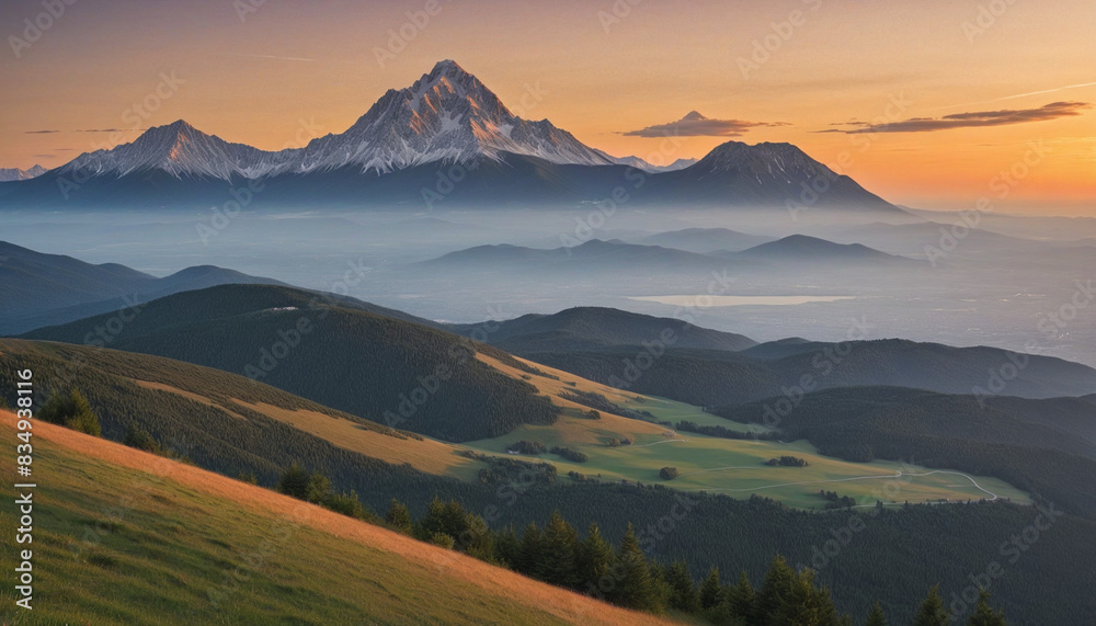 Fototapeta premium Stunning Panoramic Views of Slovakia's Vrsatec Mountain Range at Dusk
