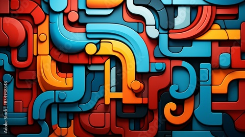 Vibrant geometric graffiti design with flat textures  abstract shapes  colorful patterns  and a modern twist.