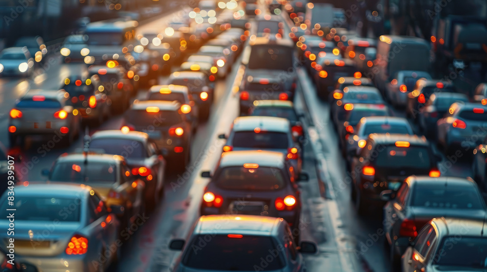 Urban Traffic Gridlock Scene on Major Highway