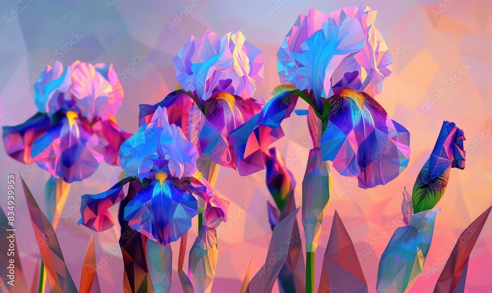Fototapeta premium Irises in low poly, geometric shapes