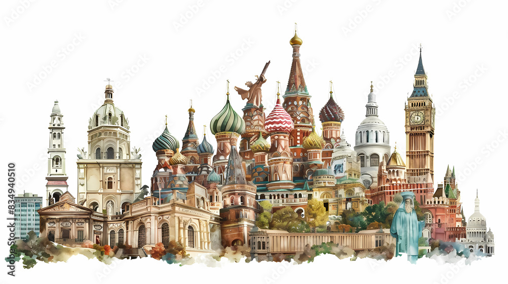 Obraz premium Travel Inscription Collage of Famous Places of the World - Global Tourism Concept