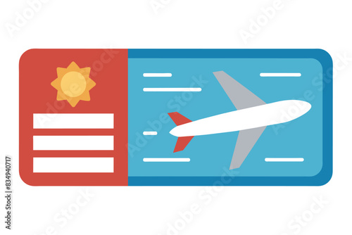 Vector illustration of an airline ticket design with a red airplane icon and barcode