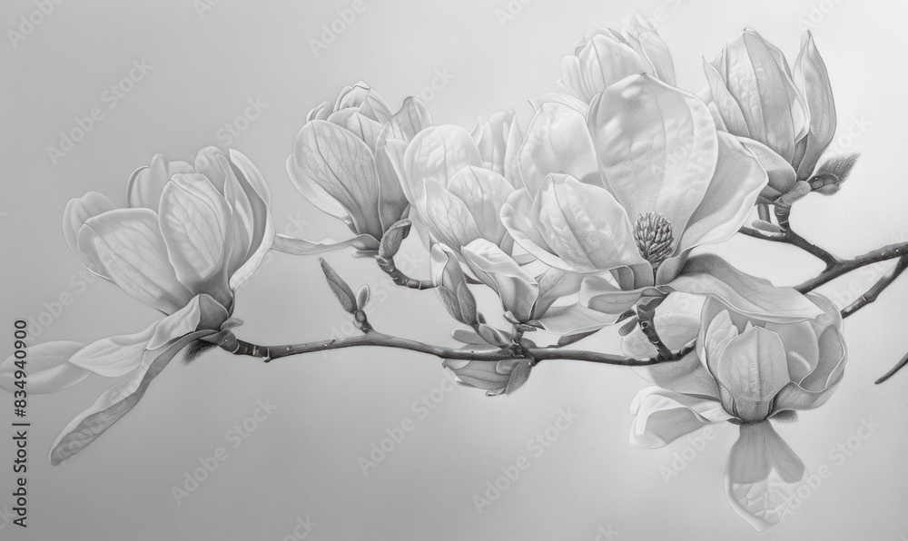 Obraz premium Black and white illustration of magnolia flowers