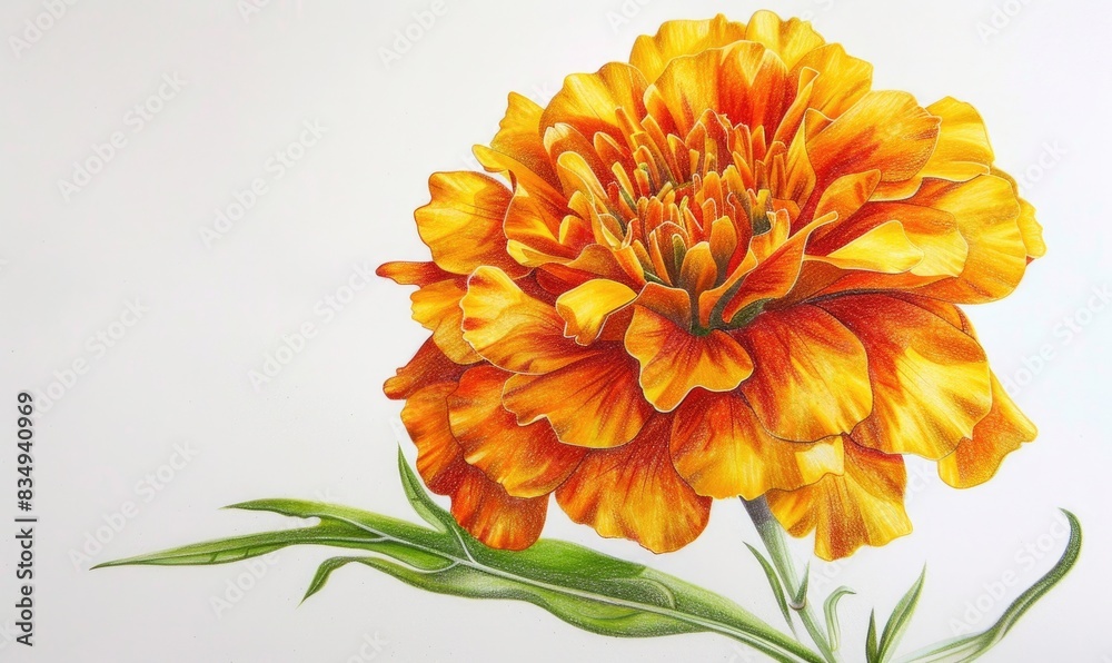 Marigolds in colored pencils, soft gradients