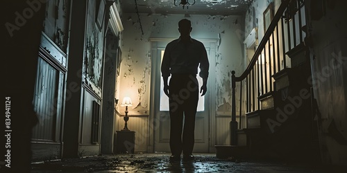 A man standing in a dark hallway photo