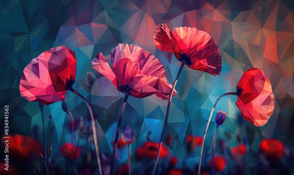 Obraz premium Poppies in abstract art style, vibrant colors, dynamic shapes