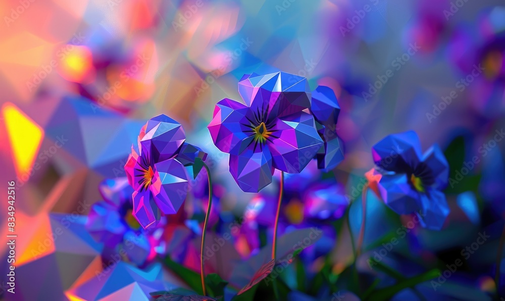 Violets in low poly, geometric shapes Violets in low poly, geometric shapes