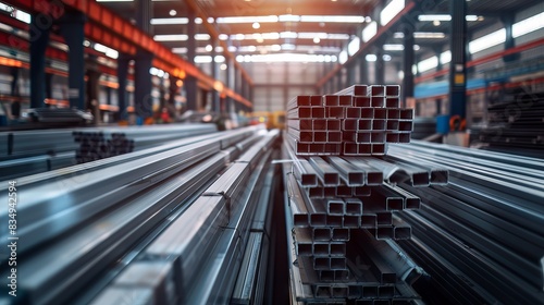 Square steel tubing stacked in a warehouse, ready for use in construction projects