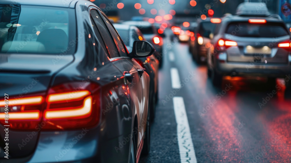 Urban Traffic Gridlock Scene on Major Highway
