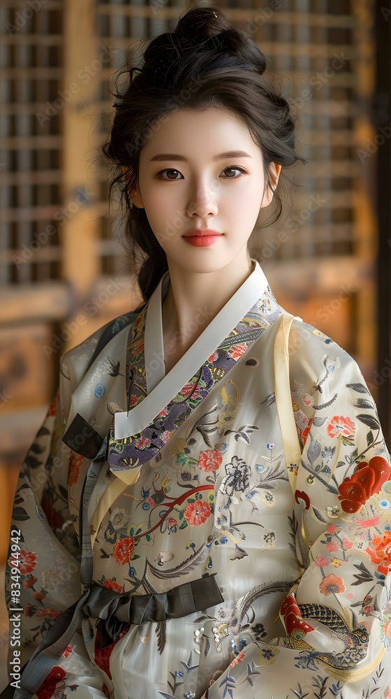 Portrait of a young woman in traditional Korean dress, or Hanbok Portrait of a young woman in traditional Korean dress, or Hanbok