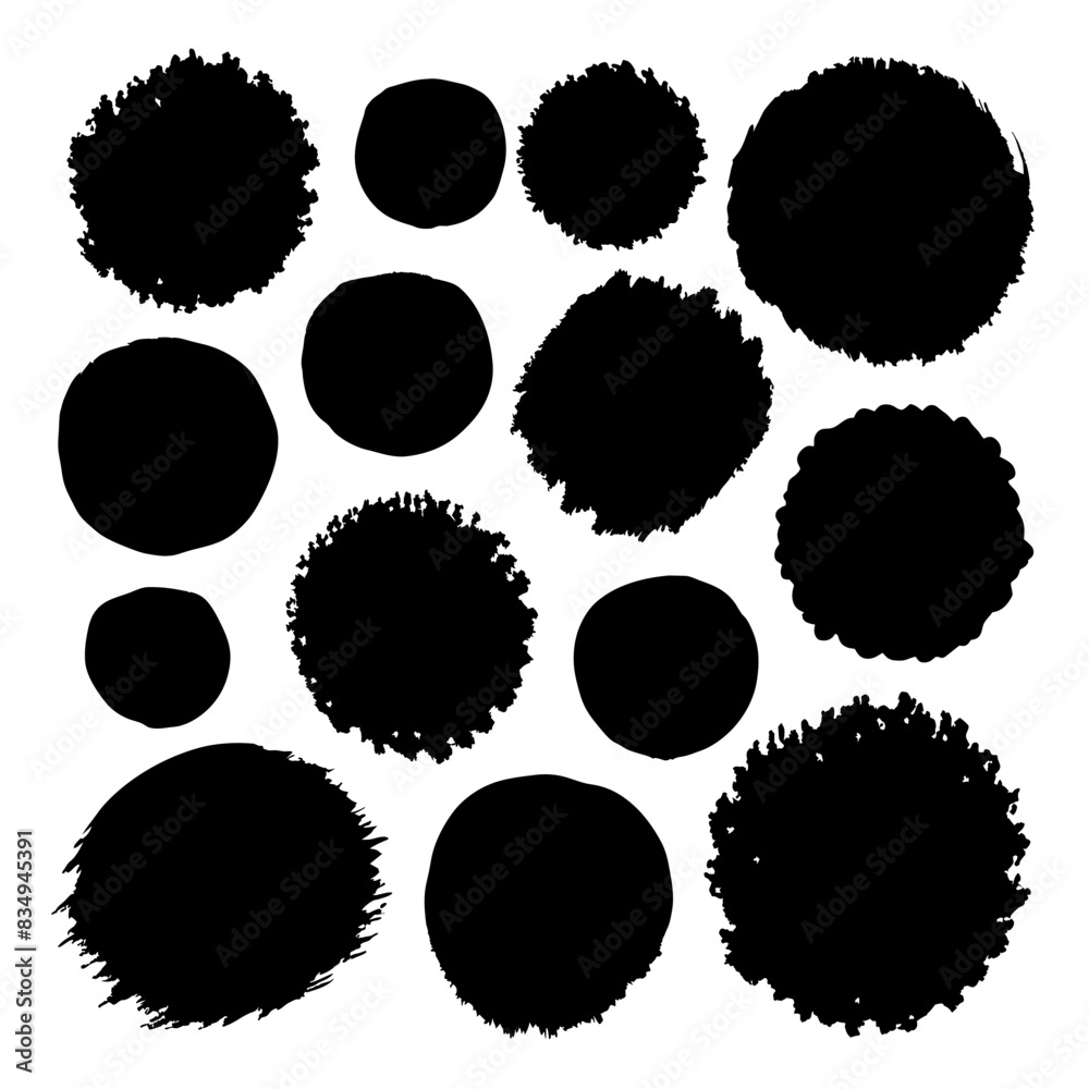 Abstract black brush stroke circles with creative designs, bold patterns, and elements Abstract black brush stroke circles with creative designs, bold patterns, and elements