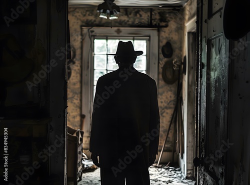 Man in a hat standing in a dark room