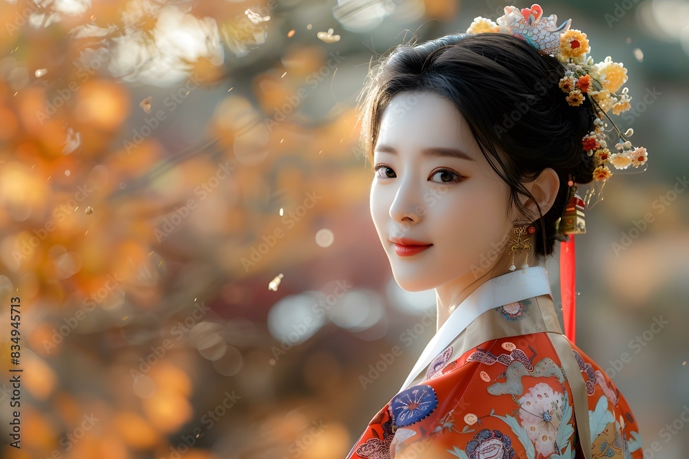 Portrait of a young woman in traditional Korean dress, or Hanbok Portrait of a young woman in traditional Korean dress, or Hanbok