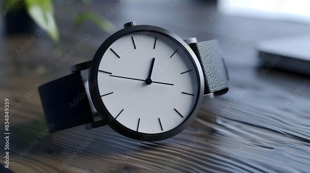 Minimalist Analog Clock on Wooden Desk in Office Workspace Minimalist Analog Clock on Wooden Desk in Office Workspace