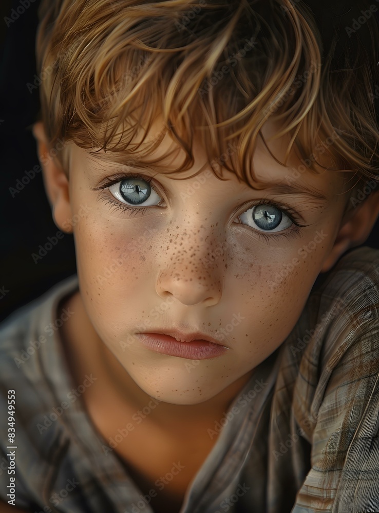 Portrait of a boy with freckles and blue eyes Portrait of a boy with freckles and blue eyes