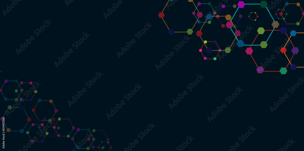 Fototapeta premium Vectors Digital technology and science background, Abstract futuristic hexagon shape pattern connection in gradient colorful technology background.