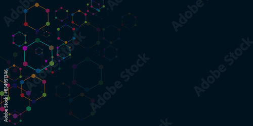 Modern futuristic background of the scientific hexagonal pattern. Virtual abstract background with particle, molecule structure for medical