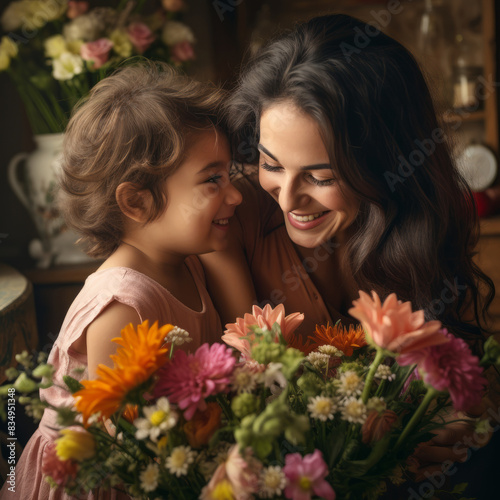 Unconditional Love in Bloom: A Mother Receiving a Bouquet from Her Child