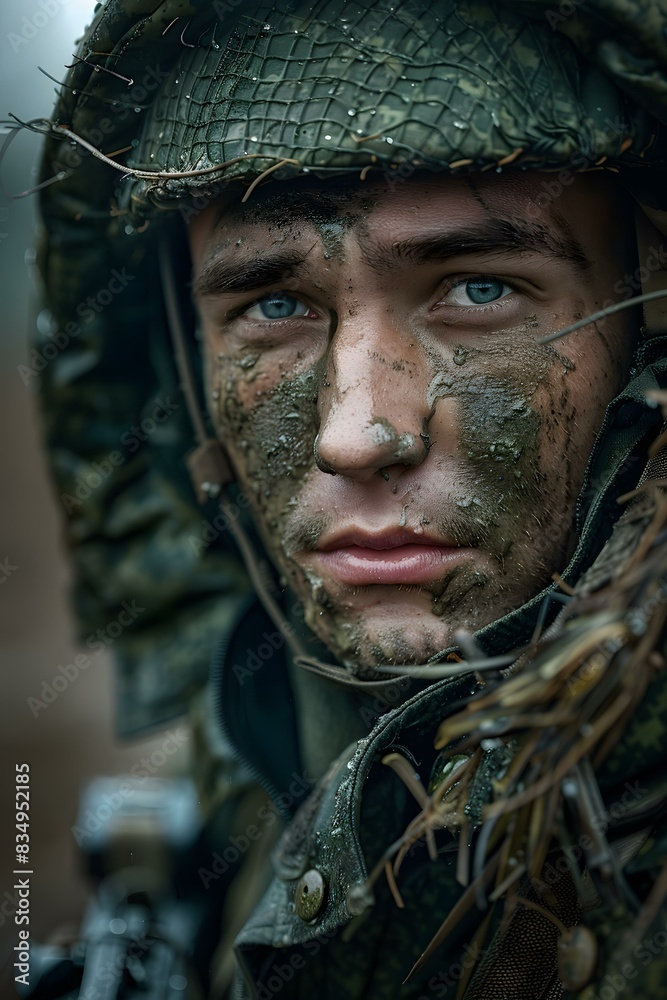 Portrait of a soldier with face paint. Portrait of a soldier with face paint.
