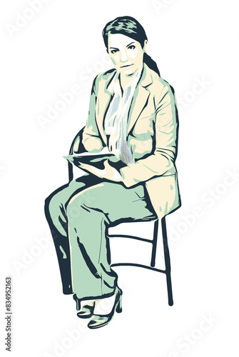 Business woman on chair taking notes