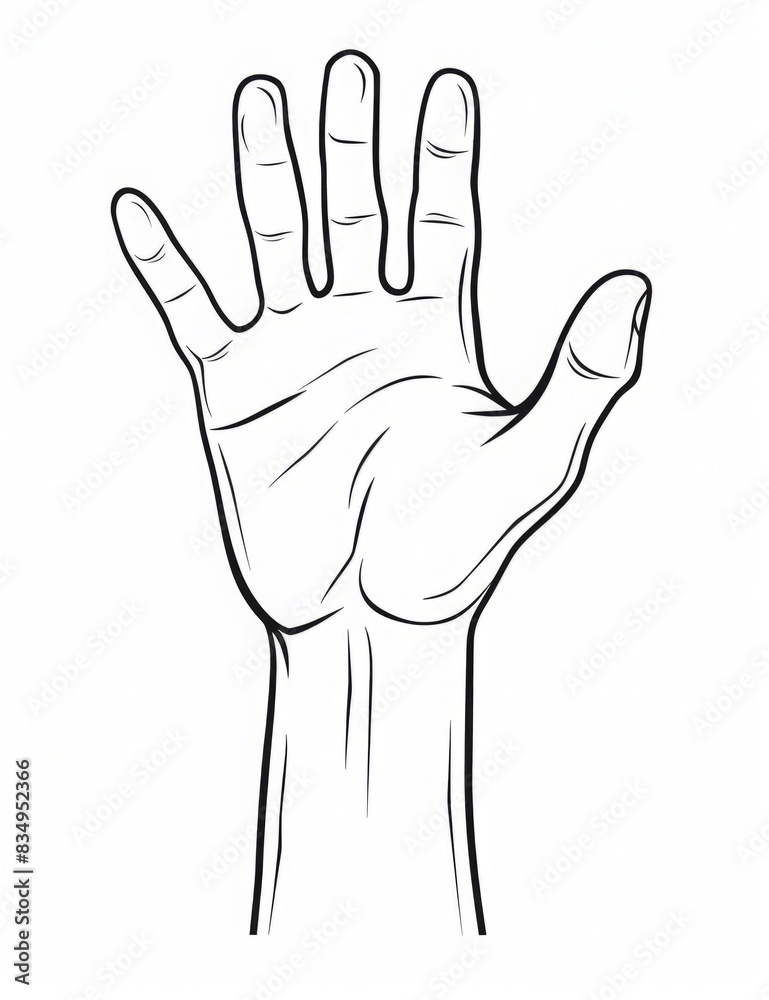 raised arm with open hand, hand in black and white
