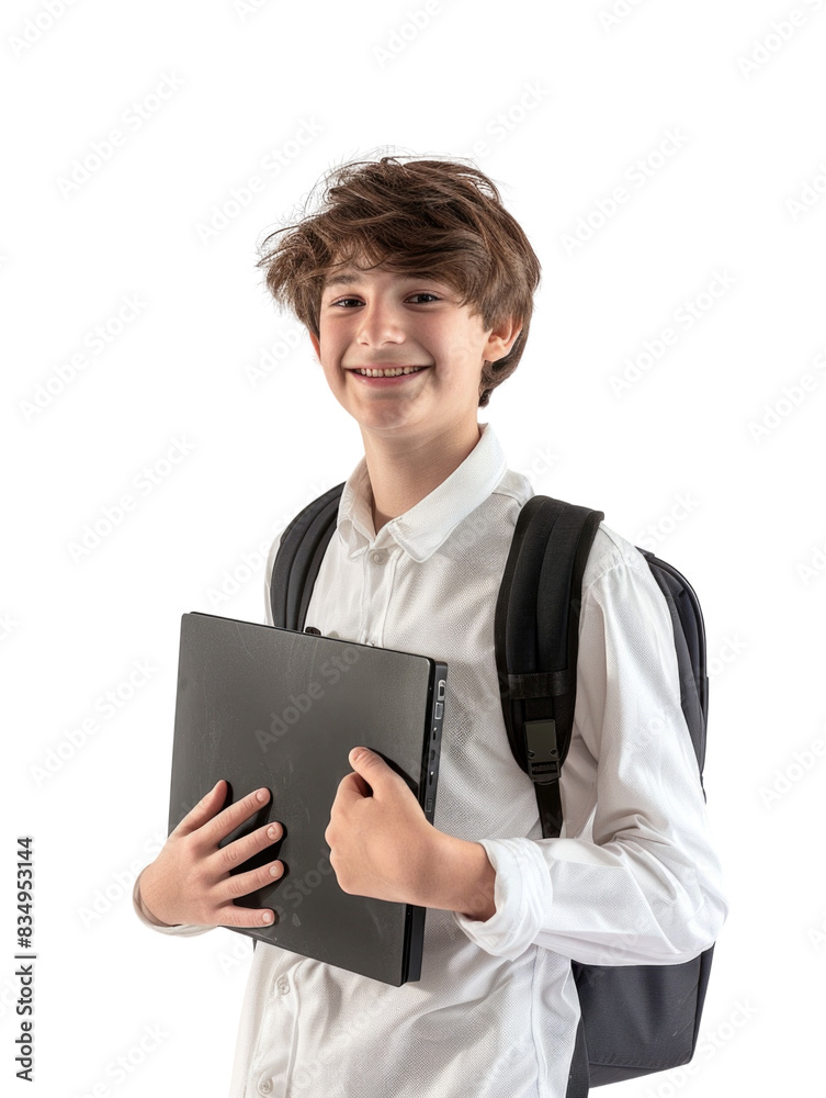 Young student wear school uniform holding computer Young student wear school uniform holding computer