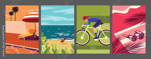summer layout set, colorful flat design, minimal graphic. vector