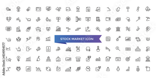 Stock market icon collection. Related to stocks, stock exchange, financial goal, shares, investment, bull market, bear market and investment icons.