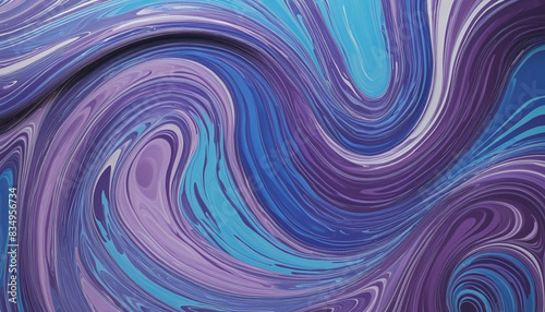 Swirling waves of smoke and paint blend together in a smooth and colorful pattern of blue and purple hues