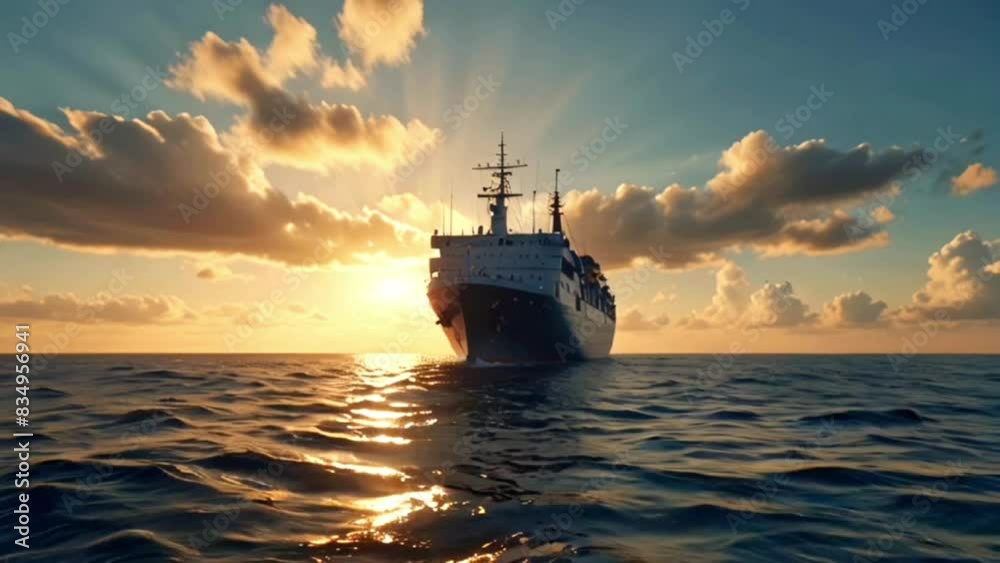 the ship is sailing on the ocean. Seamless looping 4k video animation the ship is sailing on the ocean. Seamless looping 4k video animation